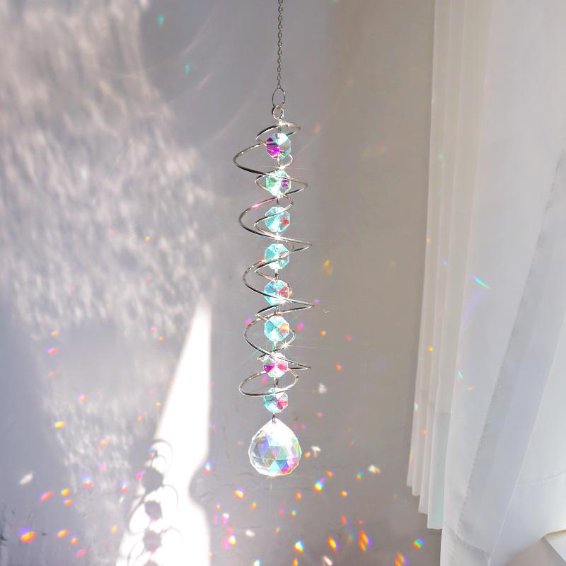 Spiral Wind Spinner Suncatcher Crystal Ball Wind Chimes Rainbow Maker Swivel Hook Garden Decor