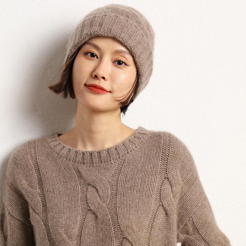 

Кашемировая осенне-зимняя новая женская однотонная вязаная уличная теплая плетеная утолщенная повседневная шапка One size