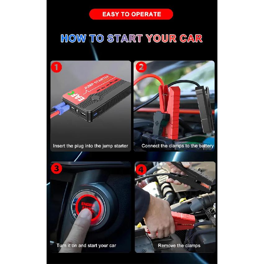 EAFC Car Jump Starter Starter Battery Power Pack 12V 600A Jump Starter Auto Buster Emergency Booster Car Charger Jump Start