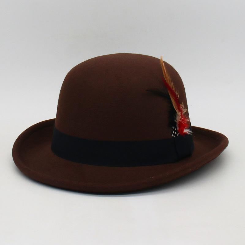 Французская фетровая шляпа с гофрированным краем Оптовая продажа Фетровая шляпа Европейская, Американская и Корейская версия Осенняя и Зимняя фетровая шляпа-цилиндр Женская котелок one size [domed curl]