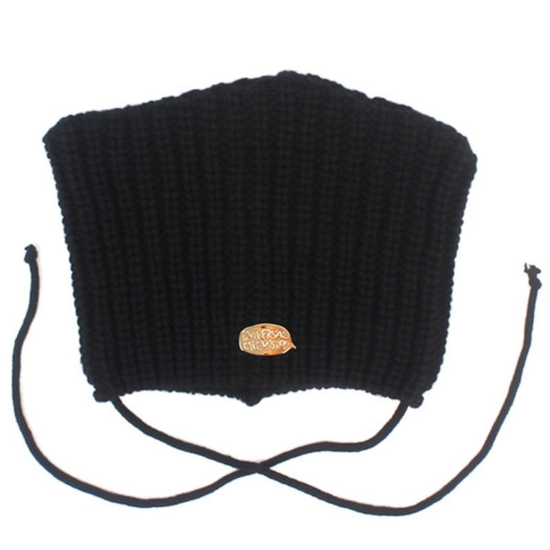 

Универсальная химия Шапка-бини с кошачьим узором, вязаная крючком, черная с завязками, кошачья шапка-бини FREE