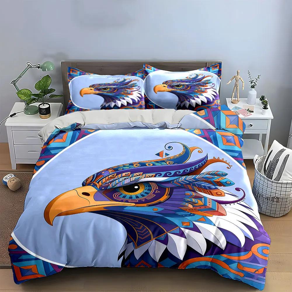 Colorful Eagle Art Decor Set Soft Comfortable Duvet Cover Bedding Set Included 1*Duvet Cover & 2*Pillowcases Gift