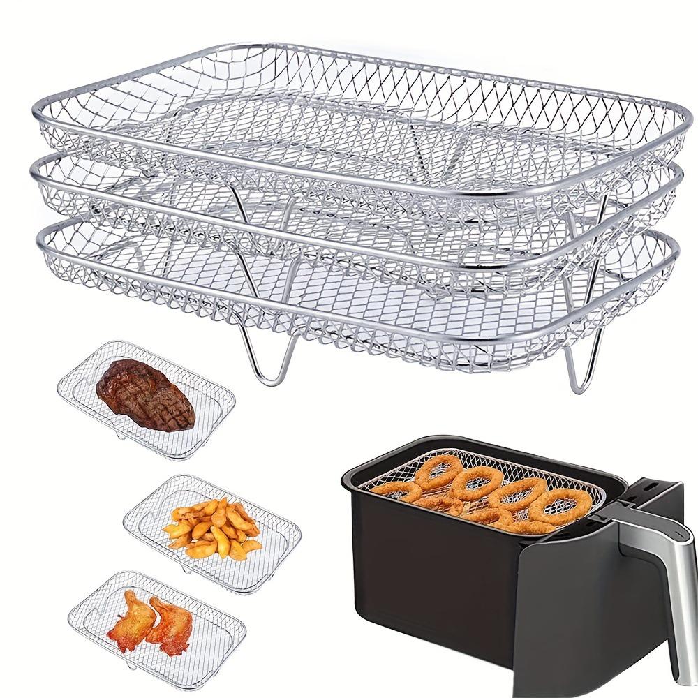 Three-Layer Stainless Steel Multi-Functional Air Fryer Rack & Basket Tray
