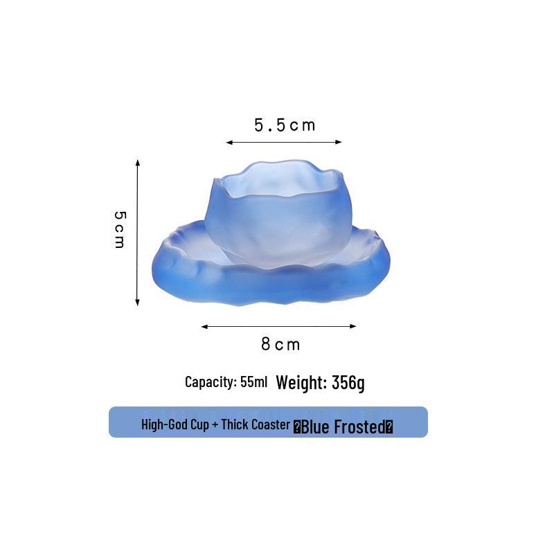 Frosted Japanese-Style Blown Glass Tea Cup - Thick, Irregular Design