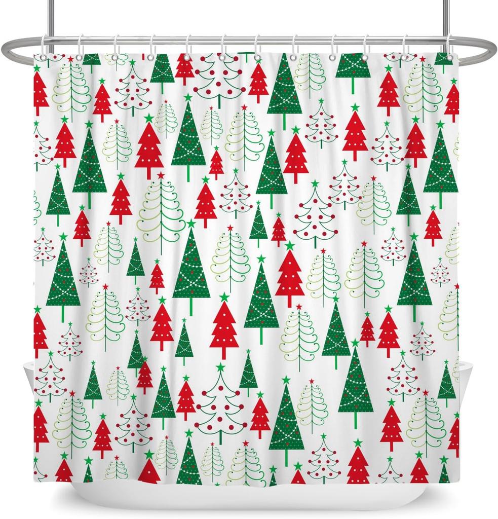 Christmas Tree Shower Curtain Green Red Xmas Trees Shower Curtains For Bathroom Decorations New Year Holiday Bathroom Curtain