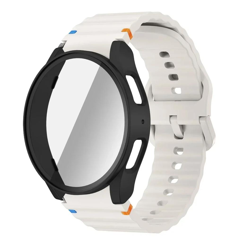 Boîtier+Bracelet pour Samsung Galaxy Watch 7 6 5 4 40mm 44mm Bracelet en Silicone Film Protecteur d'Écran en Verre Trempé Housse Bumper