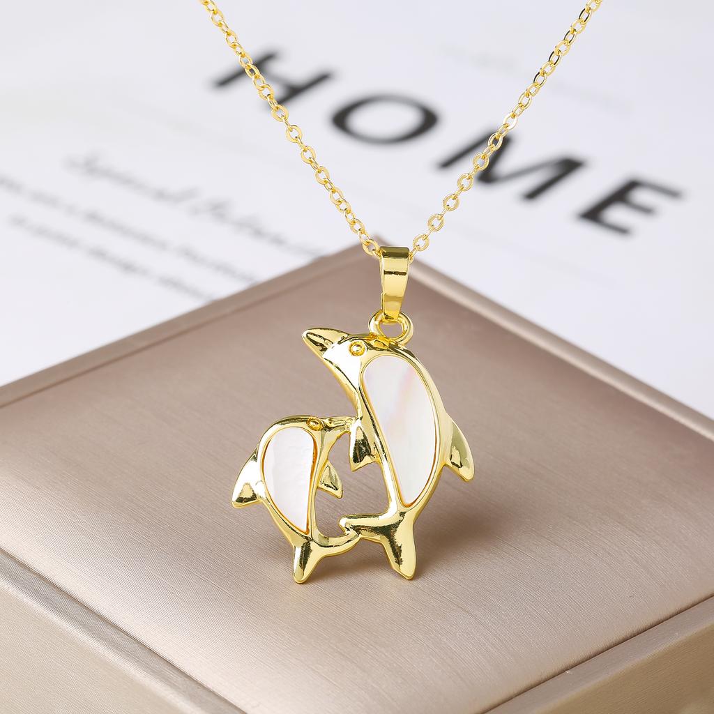 Trendy Marine Animal Dolphin Necklace Gold Copper Plated Abalone Shell Dolphin Choker Minimalist Beach Zircon for Women Gift