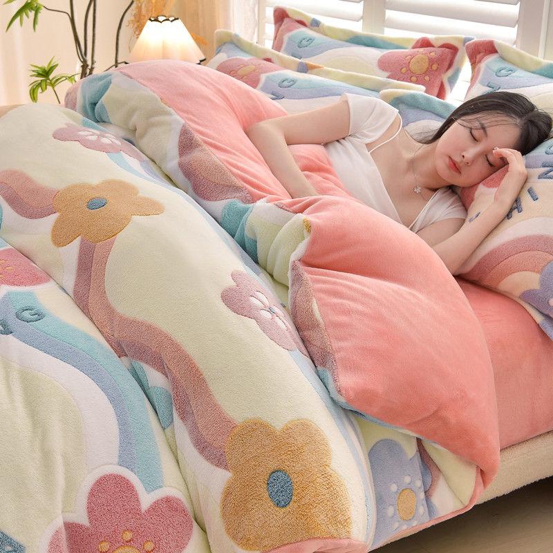 WOSTAR Winter Warm Plush Quilt Cover 220X240 Fluffy Velvet Fleece Luxury Double Bed Duvet Cover Couple Bedding Set King Size