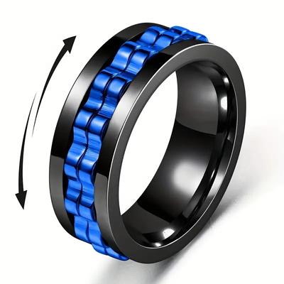 Anti-stress Roestvrij Staal Ring Voor Mannen Tandwiel Ketting Roterend Angstverlichting Draaiende Fidget Ringen Punk Sieraden Bague Homme KTJ