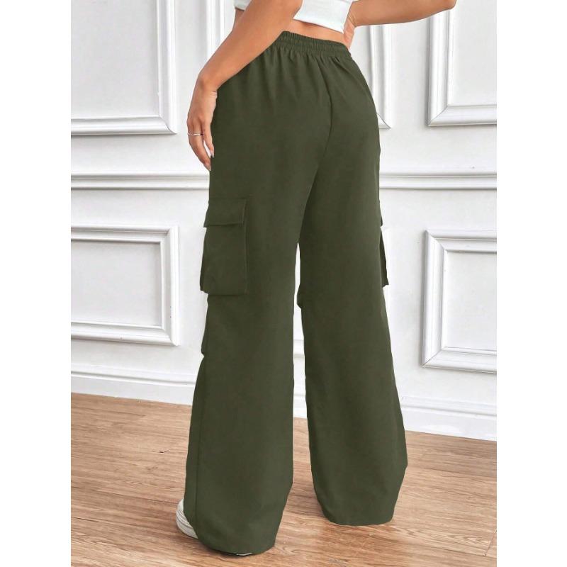 YYFS Pantalones y capris de cintura alta con estampado de color sólido informal a la moda para mujer