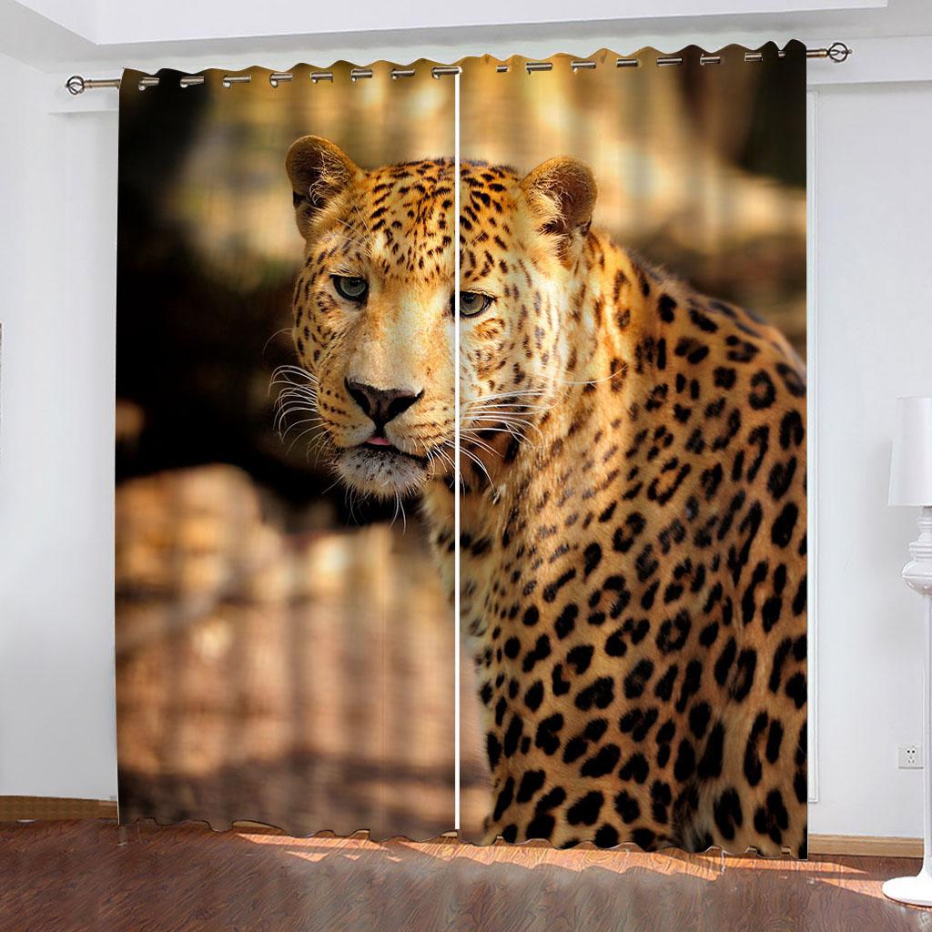 Závěsy do obývacího pokoje Extra dlouhé 3D zvířecí divoký leopardí zatemňovací závěs, pokojový závěs Okno do ložnice, balkónové závěsy