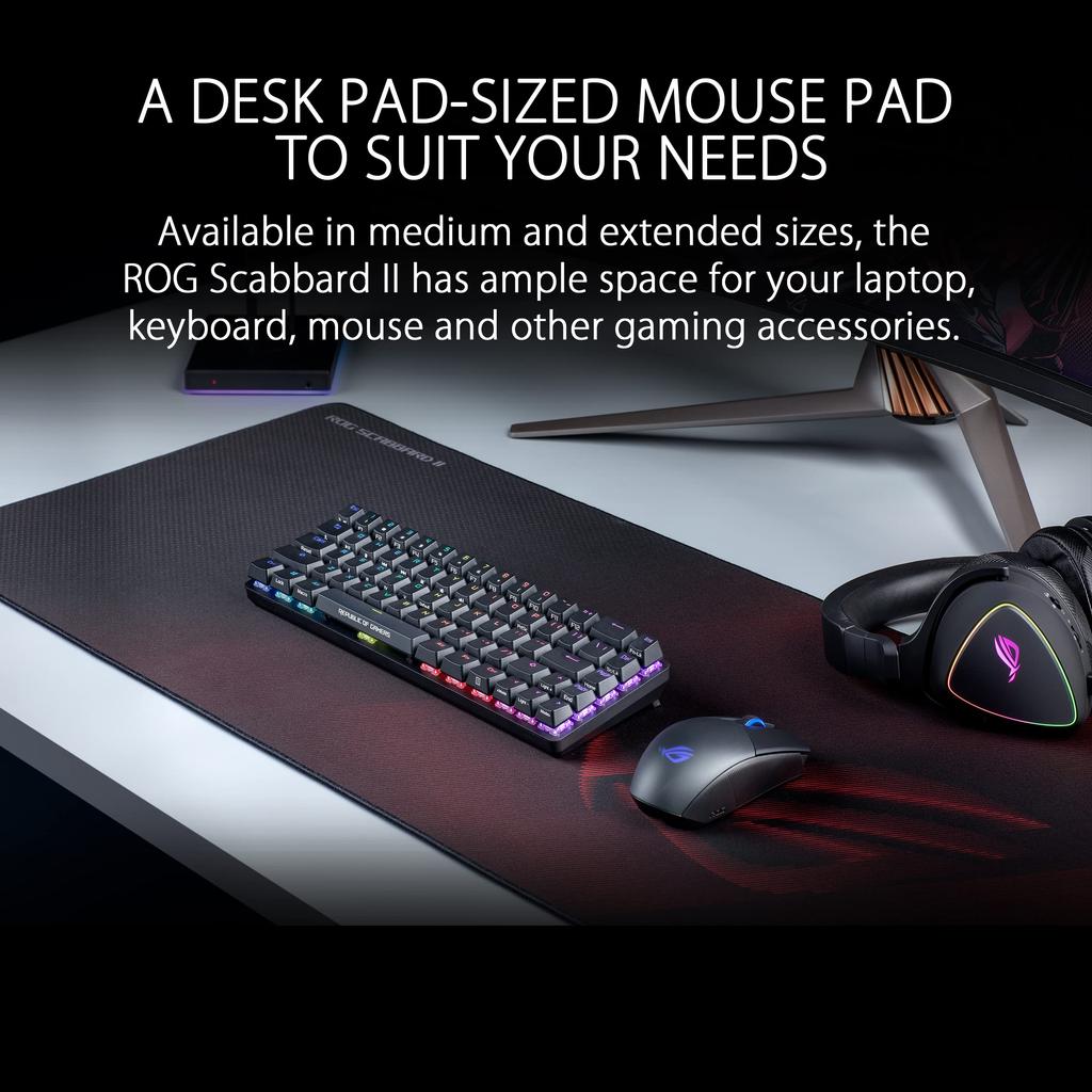 ASUS ROG Scabbard II Gaming Mouse Pad Extra Flat Mouse Pad - Large, Stain-Repellent Nano-Coating, Fray-Resistant Stitching, Non-Slip