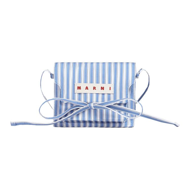 

New MARNI Trunk Cotton Trunk Bag Shoulder Bag Crossbody Bag Mini Women s Blue White Stripes SBMP0095U0UTC096Z2P72 17.0*11.9*13.0CM