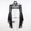 Gothic See Through Shrug Tops Grunge Aesthetic Black Flare Sleeve Crop Top Women Streetwear Vintage Punk Sexy Clothing