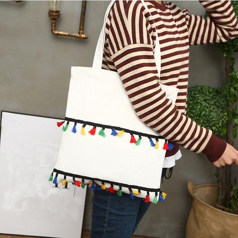 Color Tassel Canvas Bag Fashion One Shoulder Shopping Bag