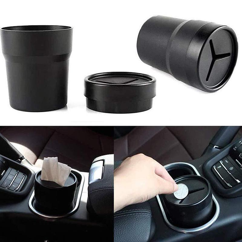 1Pc  Multifunctional Car Mini Trash Bin Cup Holder Car Trash Can Auto Holder Cap Mounts Black Plastic Interior Accessories