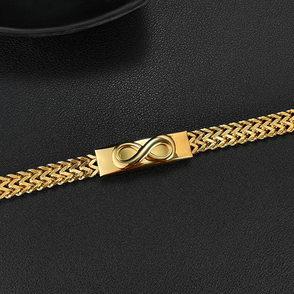 Gold Stainless Steel Infinity Bracelet Men Women Classic Cuban Link Chain Bracelet with ID Bar Romantic Gift