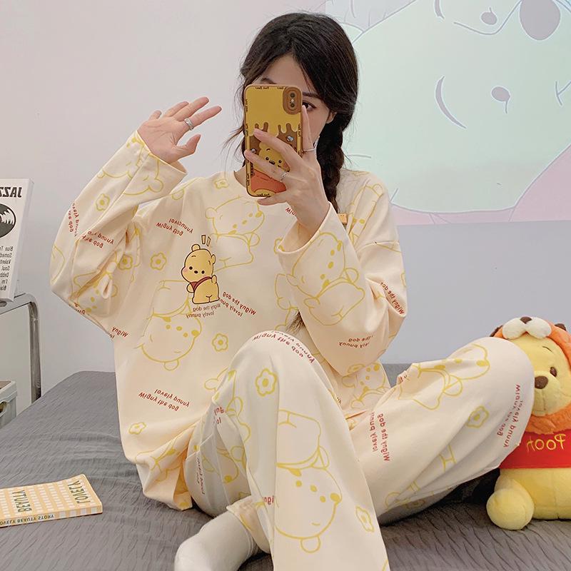 Niedlicher Cartoon-Pyjama für Damen: Reine Baumwolle, Langarm, Rundhalsausschnitt-Pullover, Frühling/Herbst