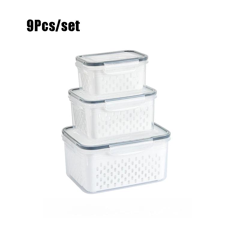 9Pcs/set Household Transparent Plastic Fresh-keeping Box, Kitchen Sealed Drain Sealed Fresh-keeping Box, Storage Box