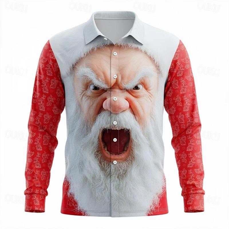 Men's Christmas shirt, Santa Claus 3D printed cartoon smiley face shirt