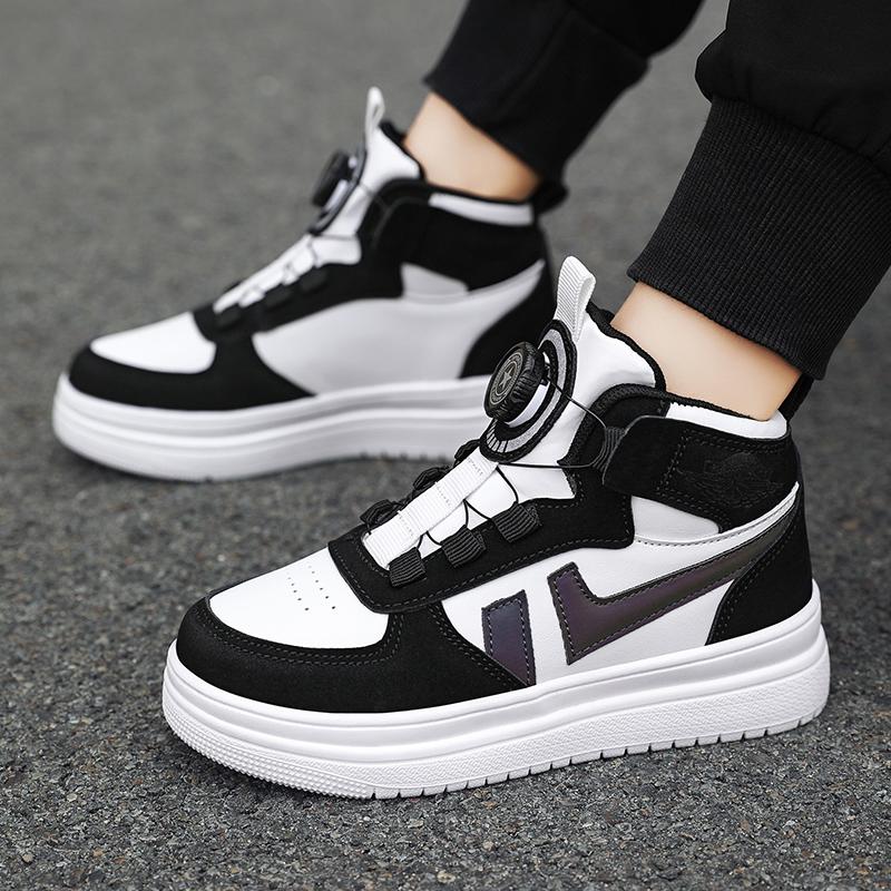 New Primary School Fashion Thick Sole Casual Sports Shoes Boys High Top Children's Skateboard Shoes Girls Rotary Button
