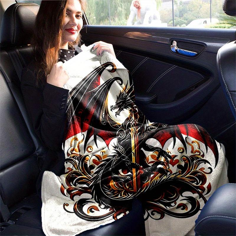 1pc Black Dragon with Sword Blanket Home Decorative for All Seasons, Living Room, Travel, Camping