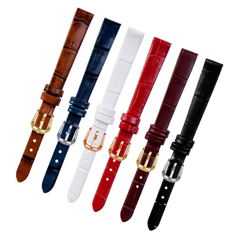 Genuine Leather Watch Bracelet Women  Fashion Watchband Wristwatches Mini Band 6mm 8mm 10mm 12mm 14mm Small Size Watch Strap Red