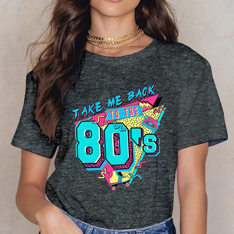 Take ME BACK TO THE 90'S Fun Letter Printed Casual Loose Round Neck Cotton Short Sleeved Top T-Shirts Women’s