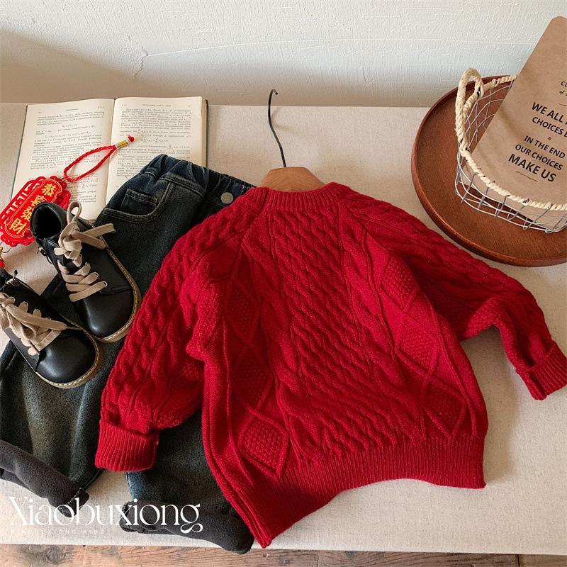 Red Christmas Knit Sweater for Baby Boys and Girls Fall Winter Pullover Base Layer
