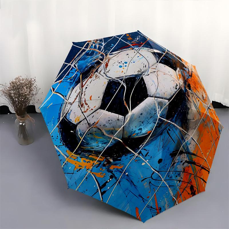 1pc Soccer Ball Art Automatic Folding Umbrella, Portable Tri-Fold Design with 8-Rib Iron Frame, Perfect for Fans, Travelers, Daily Use, and Gifts.X084