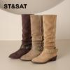 [Single Li/Plush Optional] Saturday Retro Fashion Trend Versatile Long Tube Stacked Boots for Women 2025 New Style