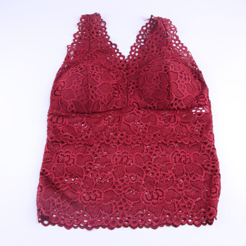 Neues Spitz-Basics-Shirt mit Hohlmuster, sexy Rückseite, Unterwäsche-Westen-Top, Spitzen-Träger-BH für Damen