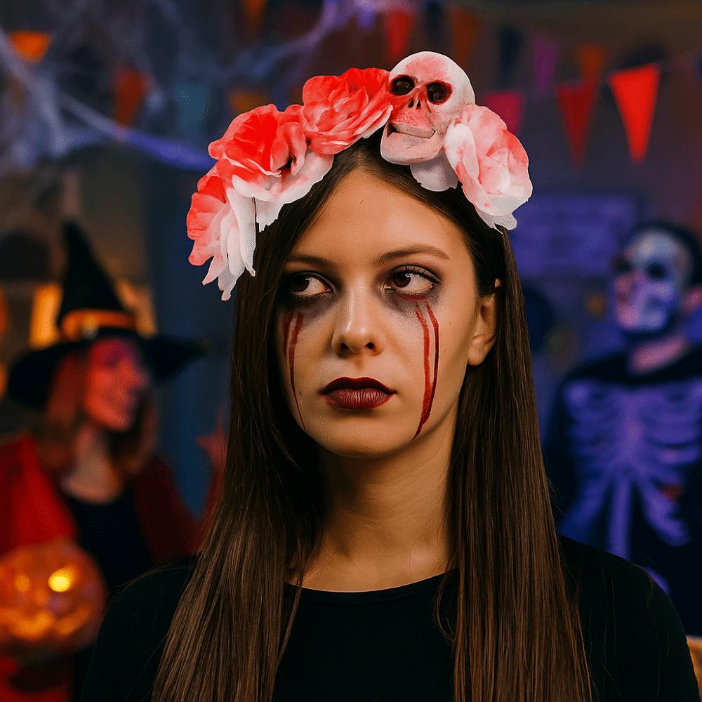 Halloween Decor Skull Head Headband Simulation Flower Gothic Flower Hairband  Party