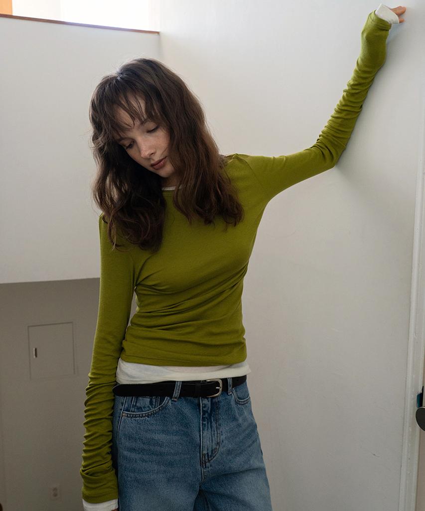 Eopaeleolakaibeu Need Wool Tencel Layered Tee - Olive