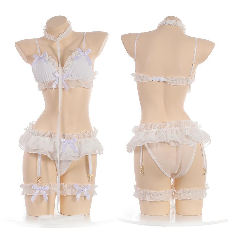 Japanese Women Lingerie Set Clothing Lace Ruffle Underwear Kawaii Costume Maid Transparent Exotic Sleepwear