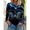 Christmas Cute Cat Women's Long Sleeves T-Shirt  Autumn Animal Clothing Holiday Gift Clothing Fashion Casual Party