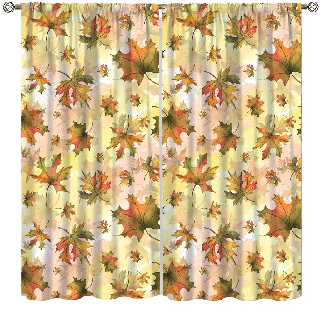 Autumn Leaf Pumpkin Print Curtain Fall Festival Curtains Bedroom Living Room Happy Thanksgiving Decor With Blackout Polyester Perfect For
