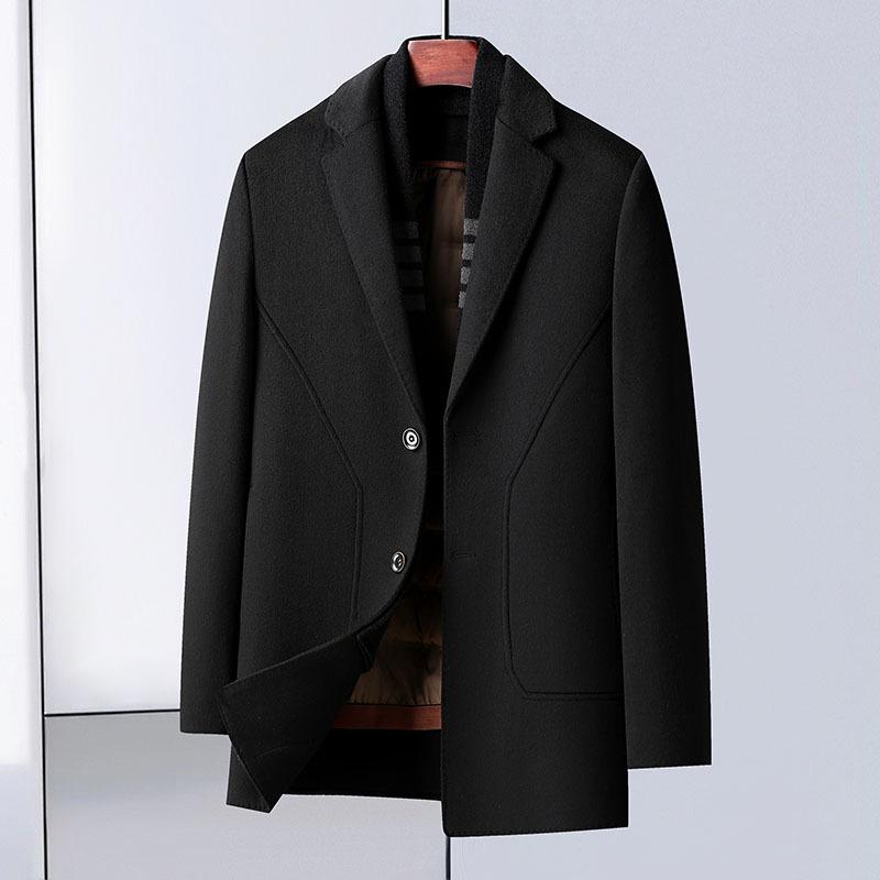 

Осенне-зимнее мужское шерстяное пальто с двумя сторонами, средней и длинной длины, воротник-шарф, высококачественная подкладка из гусиного пуха, шерстяное пальто для мужчин 195 чёрный