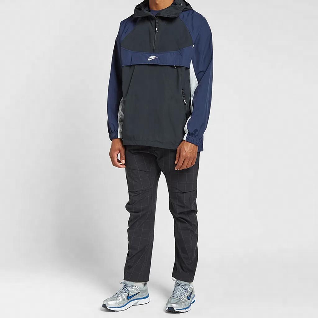 Nike Sportswear Retro Colorblock Loose Fit Half-Zip Hooded Jacket Men Outerwear Blue Black BV5386-010