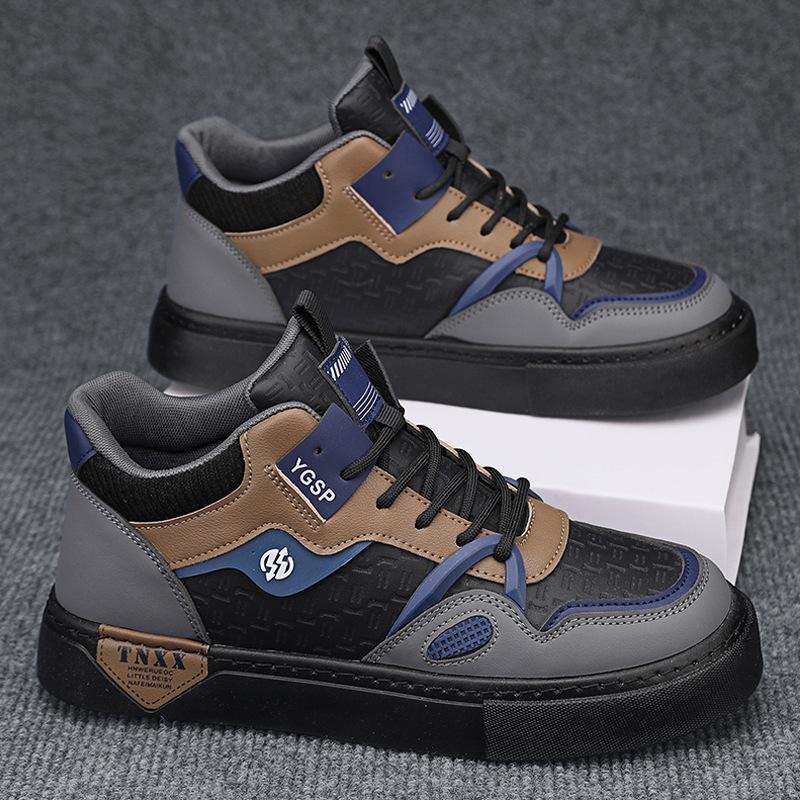 Herbst Herren Casual Leder Splicing Board Schuhe Mode Trendy Outdoor Sport Flachboden Schnürschuhe Herrenschuhe