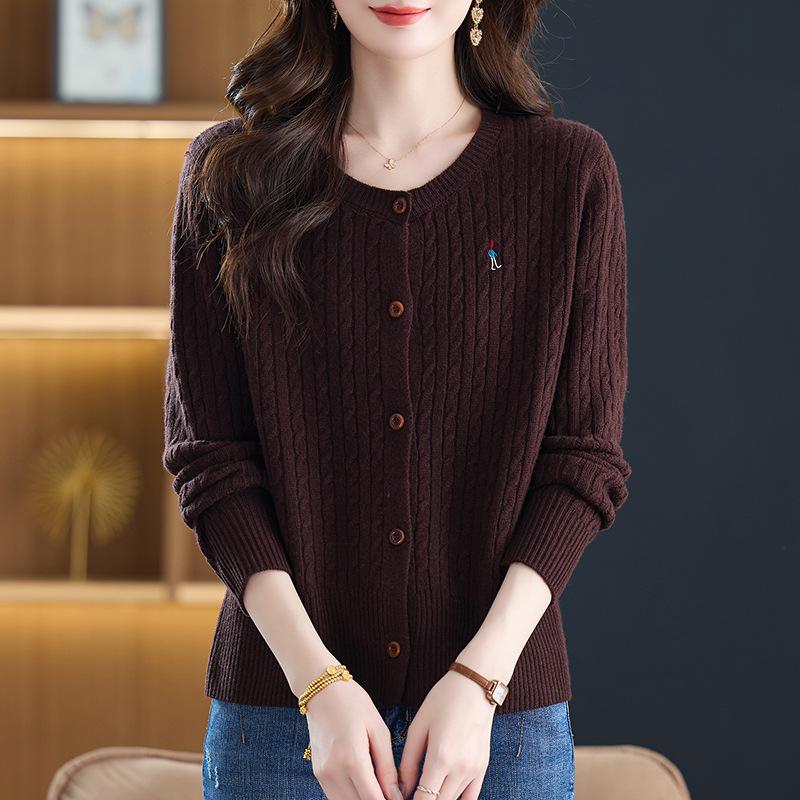 Petite Wool Knit Short Cardigan: Autumn/Winter Round Neck Stylish Top