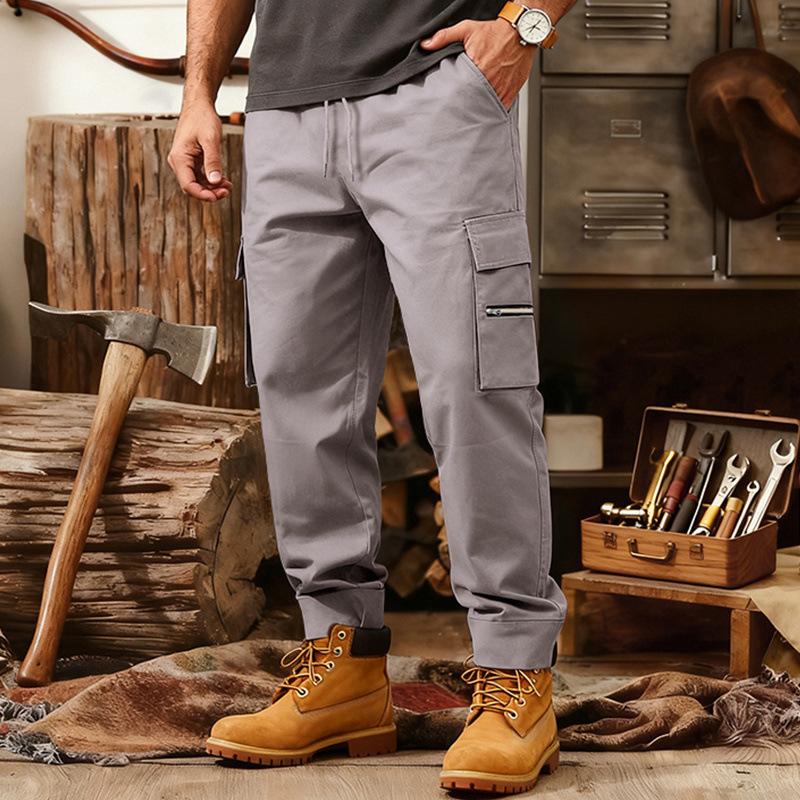 Men Winter Grey Multi Pocket Zipper Cargo Joggers Casual Work Pants S серый