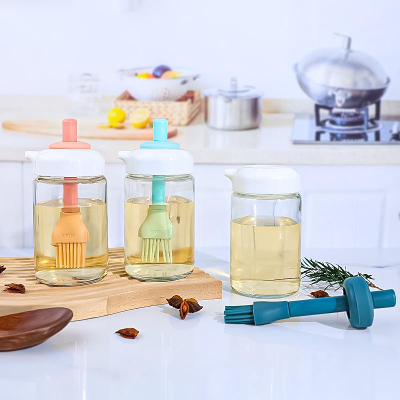 Glass Oil Bottle with Brush Large Capacity Kitchen Essential for Baking BBQ Silicone Oil Dispenser