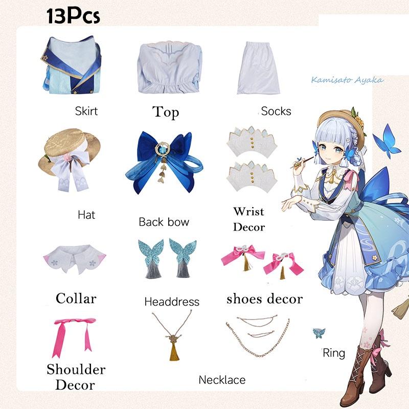Kamisato Impact Genshin Ayaka Cosplay Costume Wig Flower Dress Halloween Hat