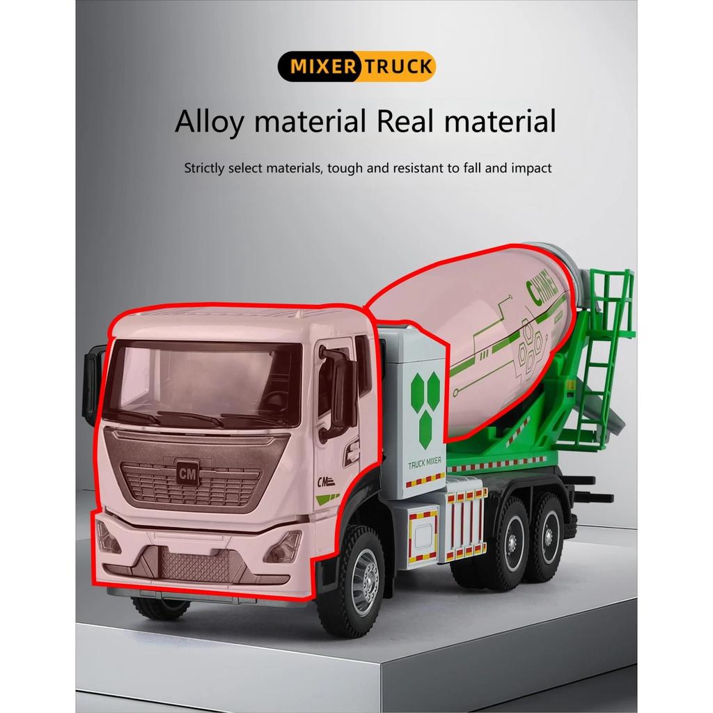 1/32 Concrete Mixer Truck Engineering Vehicle Alloy Metal Diecast Model Car Children Toy Car with Sound and Light Pull Back Gift