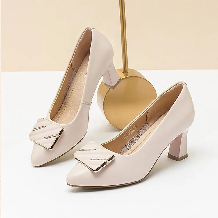 women cute sweet light weight beige spring & summer daily high heel pumps lady casual comfort office work shoes ab555