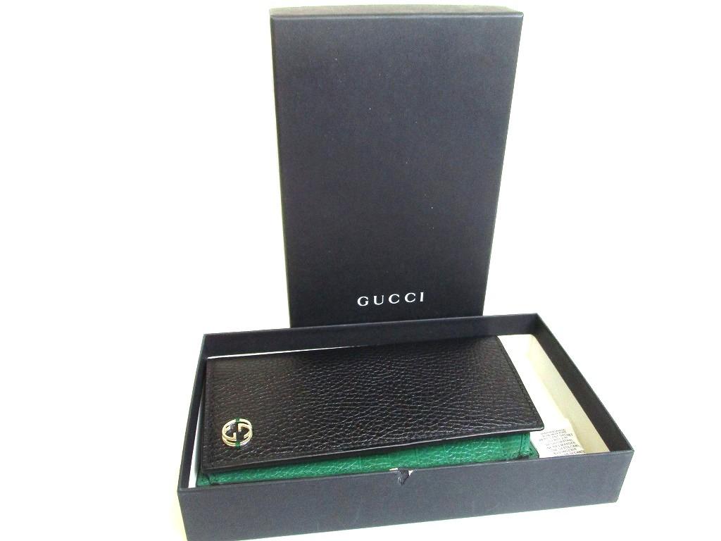 Authentic GUCCI Interlocking G Black Leather Long Flap Wallet #b141  Open box
