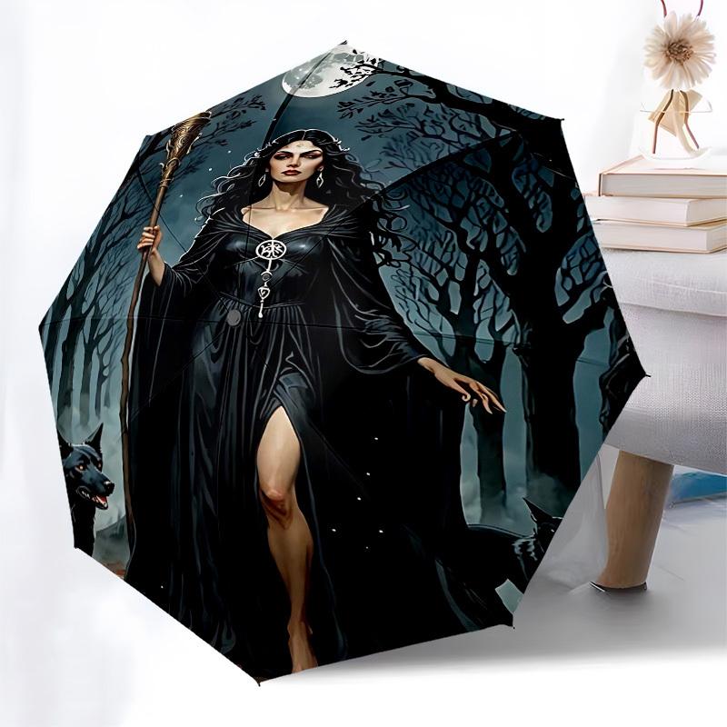 1pc Moonlit, WitchcraftOpen/Close Umbrella-Windproof, Compact Travel Umbrella, Sturdy 8-Rib Shaft1092
