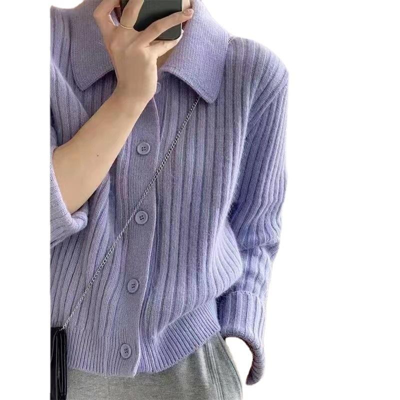 Temperament Pink Lapel Sweater Cardigan Female Early Spring Design Sense Niche Gentle Lazy Knit Jacket Solid Color Tops