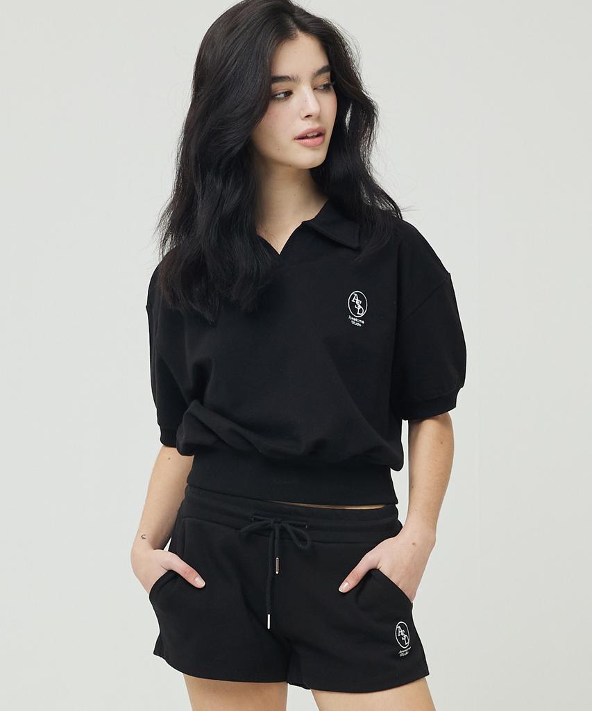 AWESOME STUDIO Collared Crop Short Sleeve Tee Black